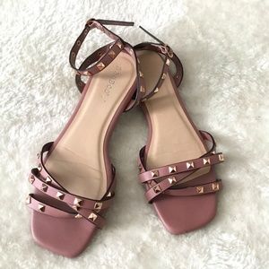 Studded blush ankle wrap flat sandal